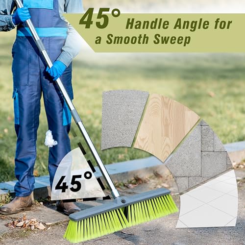 Upgraded 18" Push Broom with Adjustable Long Handle, Total Length is 55", Multi-Surface Floor Scrub Brush for Cleaning Deck, Patio, Garage, Driveway - size: 18" Push Broom + 55" Handle