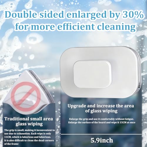 Magnetic Car Windshield Cleaner Tool with Rope, Double-Sided Window Cleaning Tool for Glass Thickness 3-10mm, Magnet Auto Glass Wiper Cleaner for High Rise Car Glazed, Universal Fit
