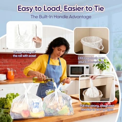 LainNeala Small Trash Bags 4 Gallon with Strong Handles, 100 Count Small Garbage Bag Bathroom White Mini Trash Bag Trash Can Liners Unscented Small Garbage Bags for Bathroom Can