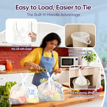 LainNeala Small Trash Bags 4 Gallon with Strong Handles, 100 Count Small Garbage Bag Bathroom White Mini Trash Bag Trash Can Liners Unscented Small Garbage Bags for Bathroom Can