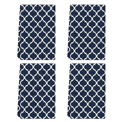 Chic D Geometric Moroccan Pattern Kitchen Towel Set of 4, Absorbent Microfiber Hand Towels for Kitchen Bathroom Bar Decorative Navy Blue White Ultra Soft Resuable Cleaning Cloths Washable Fast Drying - size: 4PCS-18" x 28"