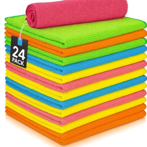 BLYN Microfiber Cleaning Cloths (24 Pack, Multicolors) – Ultra Absorbent, Streak-Free, Reusable Towels for Cleaning Kitchen, Car, Glass, Windows & Household Surfaces (30x30 inches)