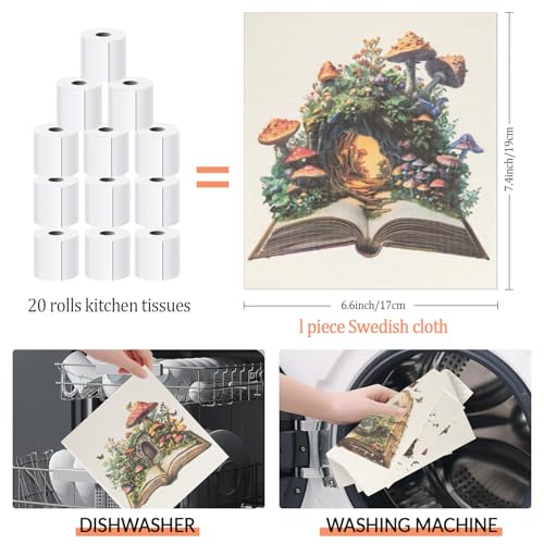 6 - Pack Swedish Kitchen Dish Cloths - Reusable Paper Towels for Counters & Dishes - Eco Friendly Cellulose Sponge Cloth (Mushroom) - color: E-mushroom
