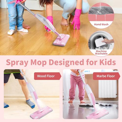 Kids Spray Mop,Fun & Functional Toddler Cleaning Set,Real Working Mop for Floors,Pretend Play – Includes Spray Bottle, 2 Washable Microfiber Pads, Montessori Kids Cleaning Toy Set -Pink - size: Spray Mop, style: Pink