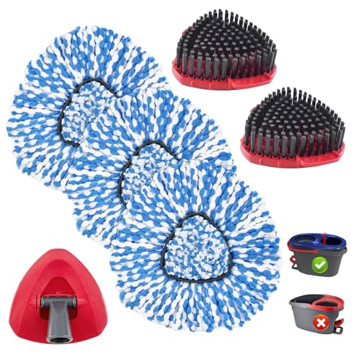 Mop Heads Replacements for O-Cedar RinseClean 2-Tank Spin Mop, Mop Replace Head for O Cedar, Spin Mop Heads for Ocedar Includes 3 Pack Mop Refills, 2 Upgrade Scrub Brush, 1 Mop Base for O-Cedar Mop - size: for ocedar rinseclean 2-tank