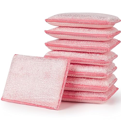 JEBBLAS 8Pack Bamboo Natural Kitchen Sponges Dish Sponge Cleaning Sponge Heavy Duty Scrub Sponge for Cleaning Kitchen and Household Pink - color: Pink