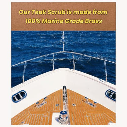 Marine Grade Brass Teak Scrubber not Cheap Stainless Steel Scrub Scouring Pad | Gentle Non-Scratch Deck | Rustproof | Premium Yacht Wood Restorer - Refinish Wood Furniture & Boat Teak - color: Golden
