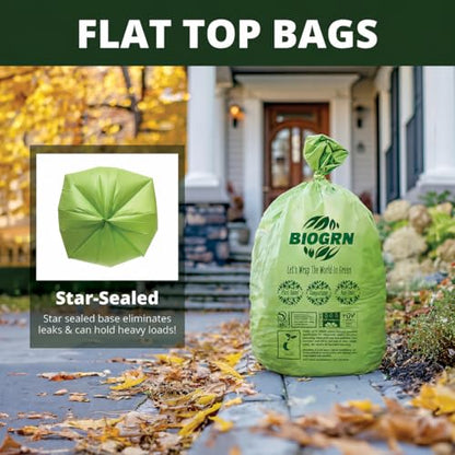 60-64 Gallon Compostable Trash Bags, 12 Count, 2 Mil Heavy Duty Flat Top Large Trash Bags, 243L Lawn & Yard Waste Bags for Outdoor Garden Cleanup, ASTM D6400 BPI & OK Compost HOME Certified - color: 64Gallon, Flat Top, 12 Count