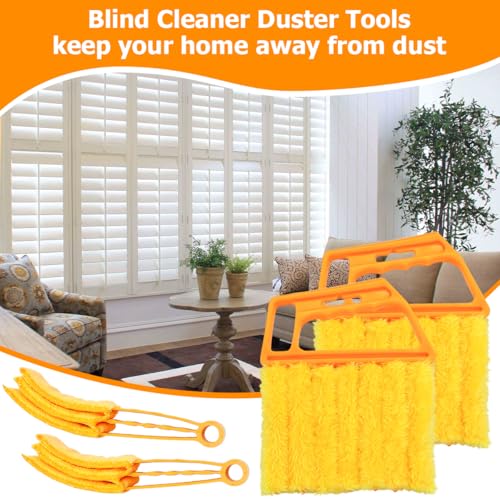 Car Window Venetian Blind Cleaner Duster Tool, 4PCS 7 Finger Vehicle Shutter Dusting Cleaning Brush, Handheld Automotive Duster Bristle Accessories for Air Conditioner Wood Blinds