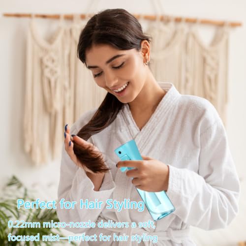 3 Pack Spray Bottles, Continuous Spray Bottle, Fine Water Mist Spray Bottles for Hair, 2-Pack 6.8 OZ (200 ML) and 1oz 30ml Travel Spray Bottle Mister for Cleaning,Plants,Barbers,Blue