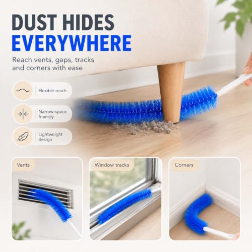 Bendable Microfiber Duster, Reusable Flexible Dust Remover Brush with Soft Fluffy Head, Washable Cleaning Tool for Fans, Blinds, Vents, Window Tracks, Furniture, and Car Interior (2, Blue+Gray) - color: Blue+gray
