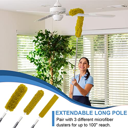 Upgraded Dusters for Cleaning (6pcs), Ceiling Fan Duster with 100" Thickened Extension Pole, Extendable Long Microfiber Duster for High Ceilings, Reusable & Washable Dusting Wand by OOSOFITT - color: Yellow