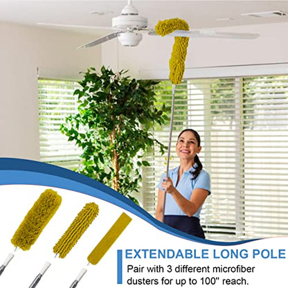 Upgraded Dusters for Cleaning (6pcs), Ceiling Fan Duster with 100" Thickened Extension Pole, Extendable Long Microfiber Duster for High Ceilings, Reusable & Washable Dusting Wand by OOSOFITT - color: Yellow