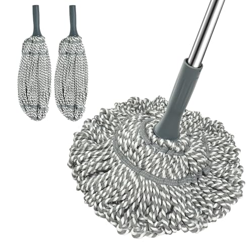 Self Wringing Mop Floor Cleaning, Easy Squeeze Twist Mop, Heavy Duty Wet Mops for Cleaning Hardwood Tile Vinyl Laminate Floors (Gray- 2 Head) - color: Gray- 2 Mop Head