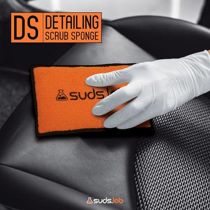 Suds Lab DS Detailing Scrub Sponge – Microfiber Scrub Pad for Car Detailing, Two Textures for Polishing & Scrubbing, Durable & Absorbent, Multi-Surface Use, Washable & Reusable – 6 Pack, Orange - size: Set of 6