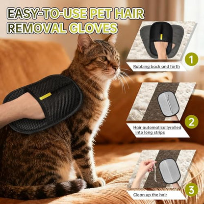 Electrostatic Pet Hair Remover Glove for Dogs &Cats, Reusable Cat Dog Magic Brush pet Hair, Suitable for Sofas, Clothing, Carpets, Curtains (2)