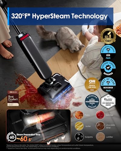 Tineco Floor One S9 Artist Steam Wet Dry Vacuum Cleaner, High-Temp Steam Cleaning, 22kPa Suction, 360° SmoothDrive, Anti-Tangle Design, 185°F Flashdry, Long Runtime, 180° Lay-Flat - style: S9 Artist Steam