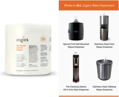 Zogics Wellness Center Wipes and Wall Mounted Dispenser – No-Touch Wipes Dispenser, Mounts Easily to Wall for Quick Access to Wellness Center Cleaning Wipes (Cleaning Wipes + Dispenser) - style: Black + Wellness Center Wipes