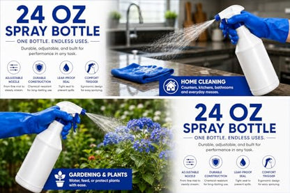 Plastic Spray Bottle, 2 Pack, 24 Oz with Adjustable Nozzle, Heavy Duty Leak Proof Mist Empty Water Bottle Sprayer for Cleaning, Chemicals, Hair, Planting & All-Purpose Use - (Blue) - color: Blue