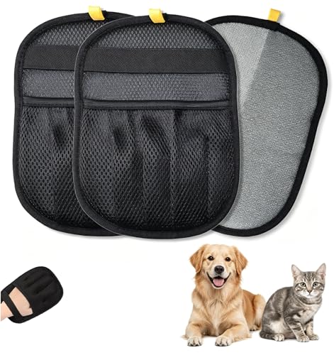 Pet Hair Remover Glove 3 Pack, Upgraded Electrostatic Pet Hair Removal Glove, Reusable & Washable Dog Cat Grooming Glove for Shedding, Effective Pet Hair Remover for Couch, Carpet, Car, Clothes - color: black 3pcs