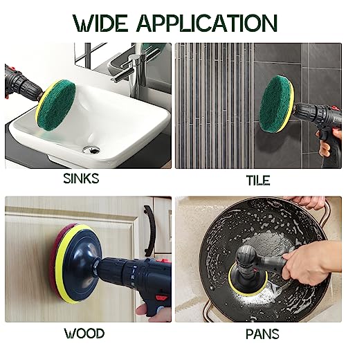 Power Scrub Pads Drill Attachment, GOH DODD 30 Pieces 5 Inch Headlight Restoration Kit Cleaning Kit Scouring Pads with Baker and Universal Shaft for Kitchen, Bathroom, Grout, Carpet, Tub, Grill,Tile - size: 5 Inch 30 Pieces