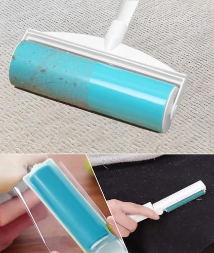 8 Inch Reusable Large Lint Roller, Washable Sticky Pet Hair Remover with Retractable Extendable Long Handle, Big Cleaning Tool for Clothes, Sofa, Carpet, Furniture, 1 Large, 1 Refill and 2 Mini Size