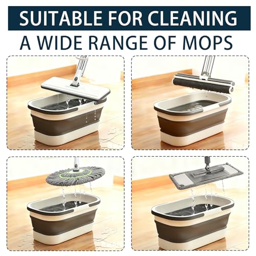 2 Pack Collapsible Plastic Bucket, Large Foldable Cleaning Mop Container, 3.17 Gal Rectangular Portable Water Pail with Handle for House Laundry Fishing Camping Car Washing Storage Green, Grey