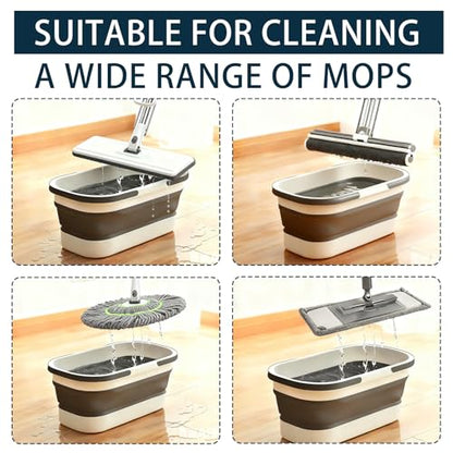 2 Pack Collapsible Plastic Bucket, Large Foldable Cleaning Mop Container, 3.17 Gal Rectangular Portable Water Pail with Handle for House Laundry Fishing Camping Car Washing Storage Green, Grey