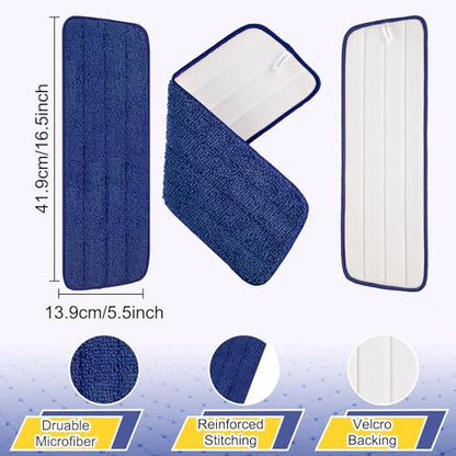 3 Pack 16.5 inch Reusable Mop Pads Microfiber Spray Mop Replacement Heads for Wet/Dry Mops Compatible with Bona Floor Care System (Darkblue ) - color: Darkblue Mop Pads