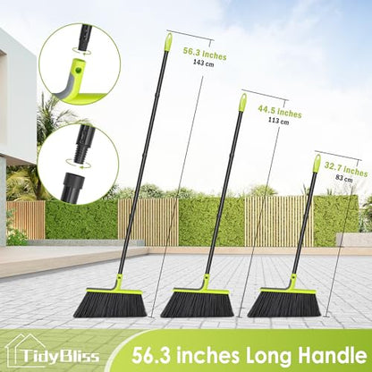 TidyBliss Outdoor Broom Heavy Duty, 56 inches Tall Commercial Soft Bristle Angle Brush for Sweeping Outside Patio Garden Porch Deck Shop Restaurant Garage House Lobby Hardwood Floors (Green)