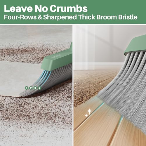 JOYMOOP Dark Teal Green Broom and Dustpan Set, Upright Angle with Built-in Comb Teeth, Ideal for Home, Office, Hardwood, Pet Hair - color: Dark Teal Green