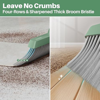 JOYMOOP Dark Teal Green Broom and Dustpan Set, Upright Angle with Built-in Comb Teeth, Ideal for Home, Office, Hardwood, Pet Hair - color: Dark Teal Green