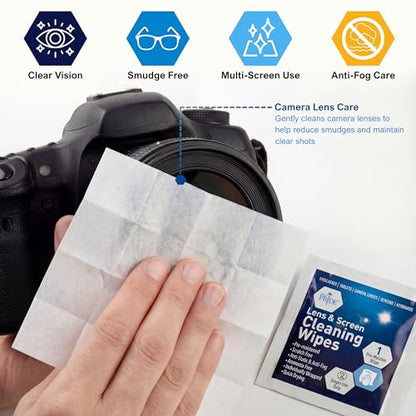 MED PRIDE Anti-Fog Lens and Screen Cleaning Wipes for Eyeglasses, Touch Screens, Premoistened, Anti-Static, Quick-Dry (200 200 Count (Pack of 1))