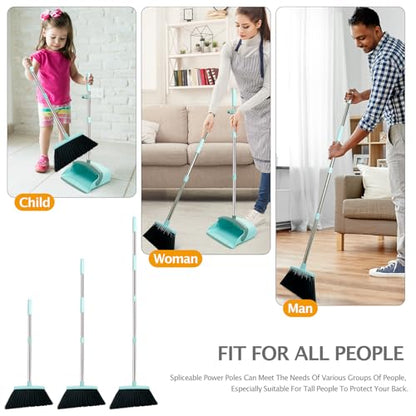 Broom and Dustpan Set, Dustpans with Broom Combo for Home, Heavy Dust Broom and Dustpan Combo, Long Handle Dust Pan and Broom Set for Kitchen, Office, Pet Hair,Green, Pack of 1 - color: Green