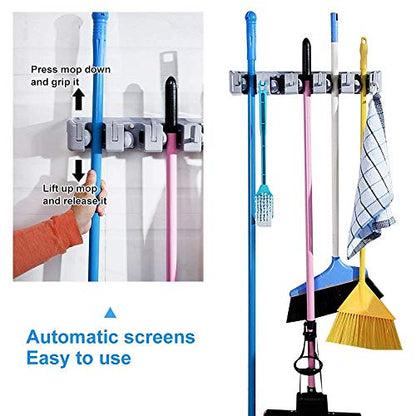 Mop and Broom Holder,Multipurpose Wall Mounted Tool Organizer, Storage Rack,Ideal Broom Hanger With Hooks for Rake or Mop Handles for Kitchen Garden Bathroom and Garage Use (Gary)