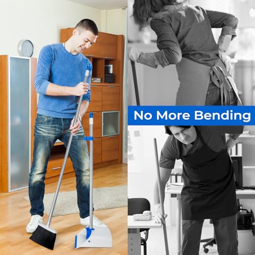 Broom and Dustpan Set with Long Handle 52", Standing Broom and Dust Pan Set for Home Kitchen Room Office Lobby Blue - color: Blue