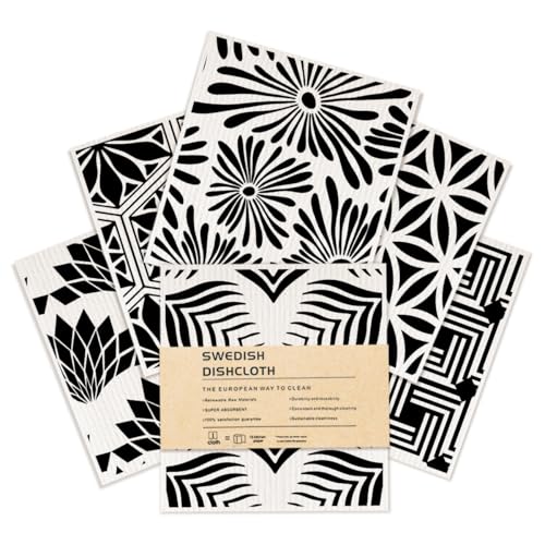 Geometric Swedish Dish Cloths Kitchen Cleaning Cloths 6 Pack, Reusable Dishcloths, Washable Absorbent Cellulose Sponge No Odor, Eco Dish Towels for Dish Washing, Gifts for Women Hostess - color: Multi 1529