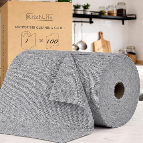 KitchLife Microfiber Cleaning Cloth Roll, 100 Pack - Tear-Away Microfiber Paper Towels, Lint-Free, Reusable, Washable for Kitchen, Car, Dishes, and Sensitive Surfaces (Dark Gray) - color: Dark Gray, size: 100 Pack
