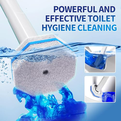 Disposable Toilet Brush Cleaning System with 50pcs Refills Pads Replacement Heads, Toilet Cleaning Stick, Wall Mounted Toliet Wand Kit Bathroom Maintenance, Toilet Bowl Cleaner Wands Holder and Set - style: Toilet brush + 50 refills