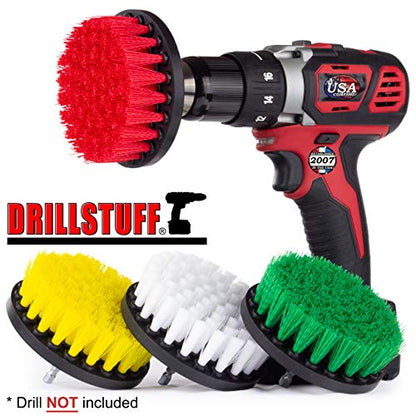 Drill Brush Attachment Power Scrubber Brush Set - 4in 4 Piece Soft, Medium and Stiff Power Scrubbing Brushes Drill Attachment – Spin Brushes for Cleaning Showers, Tubs, Bathroom, Tile, Grout, Carpet - size: 4in Diameter Brushes (4 Piece Set)
