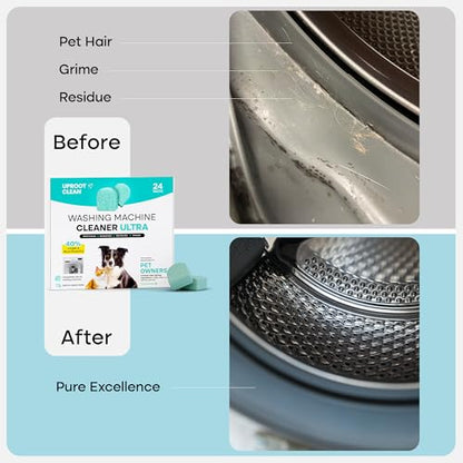 Uproot Clean Washing Machine Cleaner Tablets Ultra - 40% Stronger Formula: Designed for Pet Owners, Remove Residue, Grime & Odors, Compatible with HE, Top & Front Load, 24 Pack - 12 Month Supply - style: Ultra