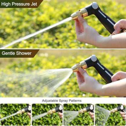 FANHAO Garden Hose Nozzle with High Pressure Jet, 100% Heavy Duty Metal Water Hose Sprayer, Thumb Flow Control, On Off Valve, Adjustable Spray Patterns for Garden Watering, Car and Pet Washing - color: Black