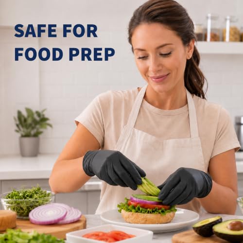 ForPro Disposable Vinyl Gloves, Industrial Grade, Powder & Latex Free, Non-Sterile, Food Safe, 2.75 Mil Palm, 3.9 Mil Fingers - color: Black, size: Large (Pack of 100)