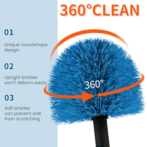 Cobweb Duster with Extension Pole, Dense Soft Bristles & Efficient Dust Removal, High Reach Cleaning 5-20FT Adjustable to 26FT, Indoor Outdoor for Ceilings/Corners/Fans