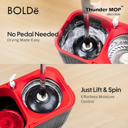 Thunder MOP Spin System - Ultra Clean - Single Bucket Microfiber Head, Stainless Steel Wringer, Antifungal Quick-Dry Cleaning, Soap Dispenser, 3 Free Refills (Navy/Cyan) - color: Navy / Aqua