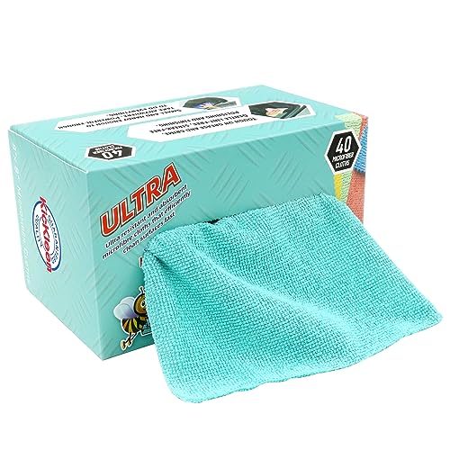 Microfiber Cleaning Cloth, Lint-Free Shop Towels Reusable, Bulk Rags in a Box for Home, Kitchen and Car, 8 Inch x 8 Inch,40 Pack with Box (Blue) - color: Blue