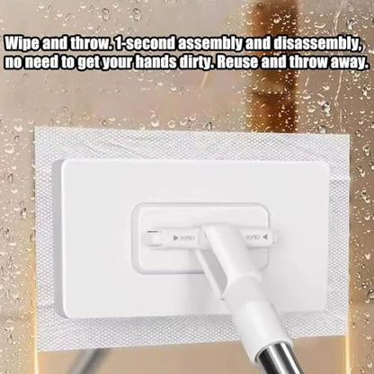 Zero-Touch Mini Mop with Snap Grip, Flat Floor Sweeper Stick with Strong Clips, Hands-Free Cloth Changing, Wet & Dry Mop for Home Cleaning Ten Reusable Rags are Given as a Gift