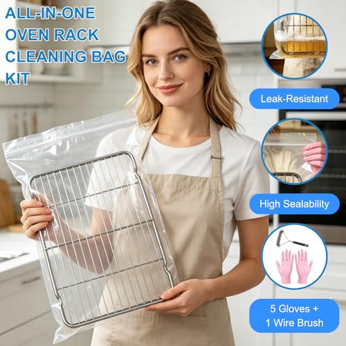 5 Pack Oven Rack Cleaning Bags - Oven Rack Cleaning Bags Kit with 5 Gloves & 1 Wire Brush, Reusable Leak-Resistant PE Bags for Deep Soaking BBQ Racks, Grill Grates (27.5"x19.7") - color: 5 Pack 27.5"x19.7"