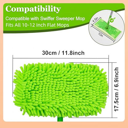 4-Pack Thickened Heavy-Duty Chenille Mop Pads Compatible with Swiffer Sweeper and All Other 10-12 Inch Mops, Reusable Wet & Dry Mop Refills