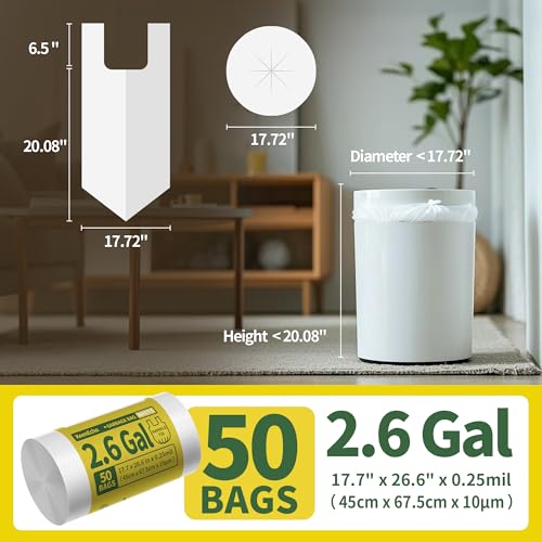 Small Trash Bags with Handles - Ocean Plastic Upcycling - Plastic Garbage Bags, Can Bin & Waste Basket Liner for Kitchen, Bathroom, Office and Pets,2.6 Gallon 50 Count White - color: 2.6Gal White, size: 1 ROLL